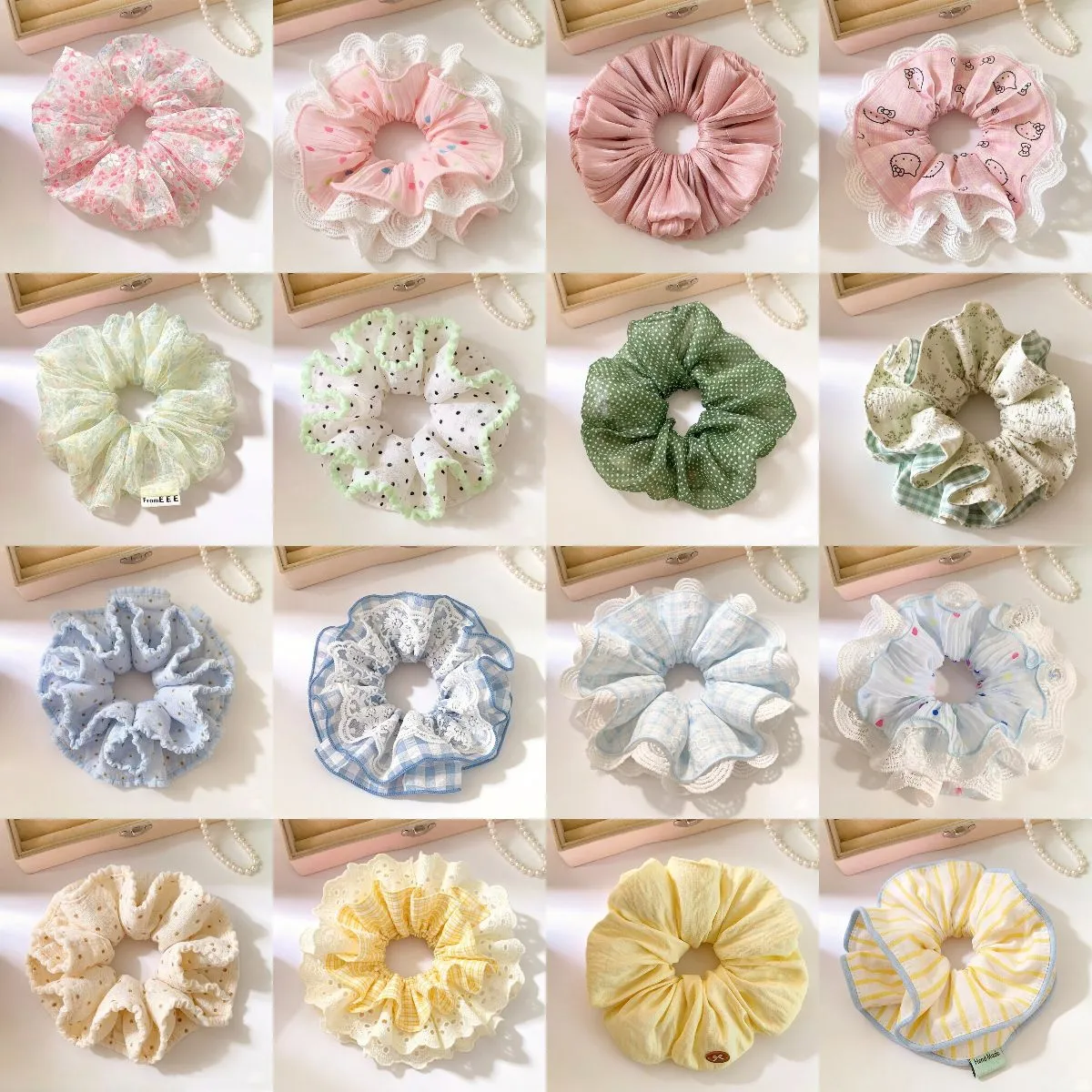 Oversized Lace Scrunchie for Women – Jumbo Hair Tie with Elegant Lace Trim, Dopamine Colorful Ponytail Holder for Thick Hair, Cute Bun Hair Accessory